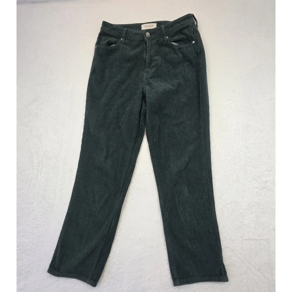 PacSun Mom Jeans Women's Size 25 Green Corduroy Straight Leg Pants